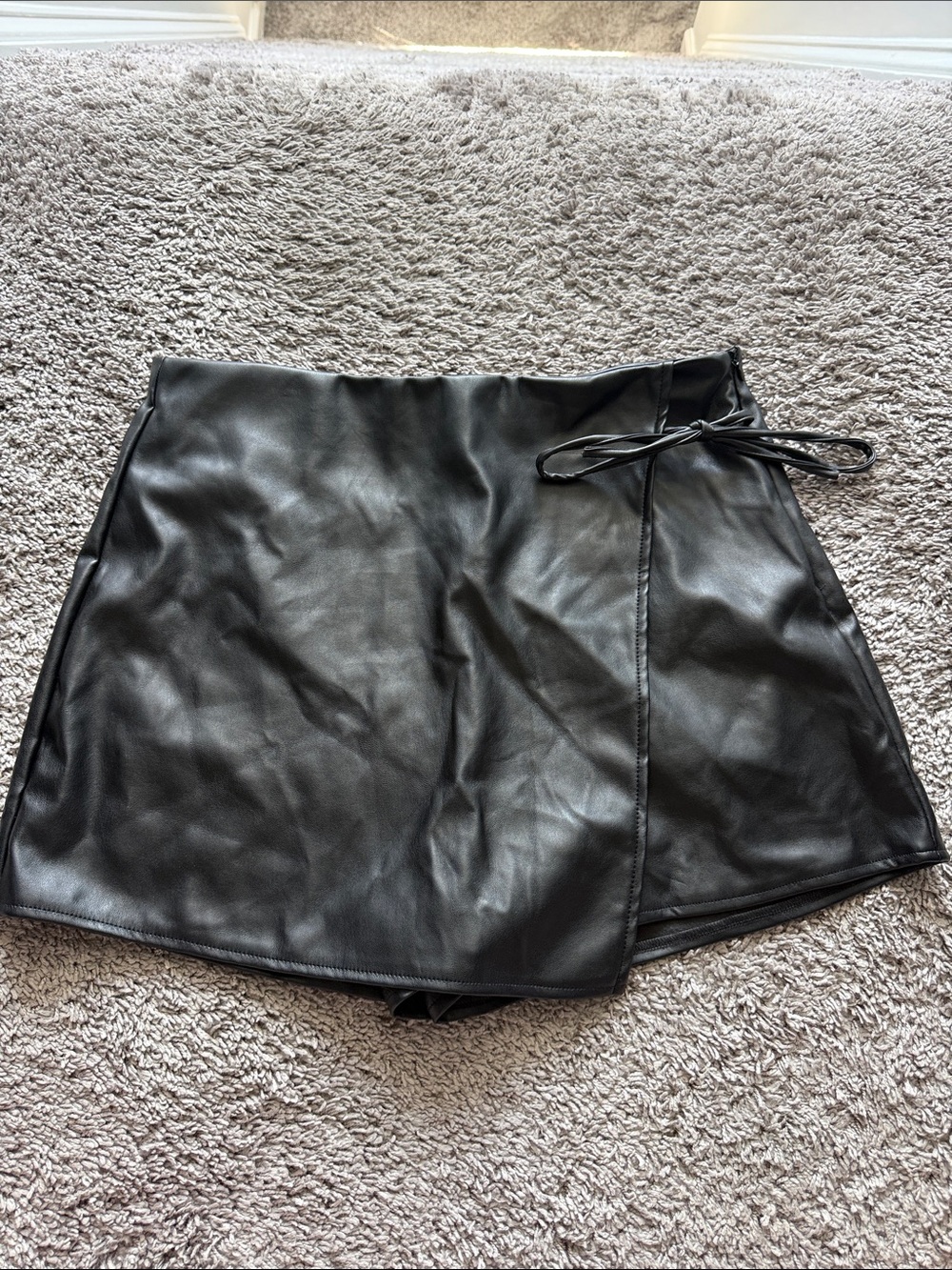 Faux Leather Black Wrap Skort